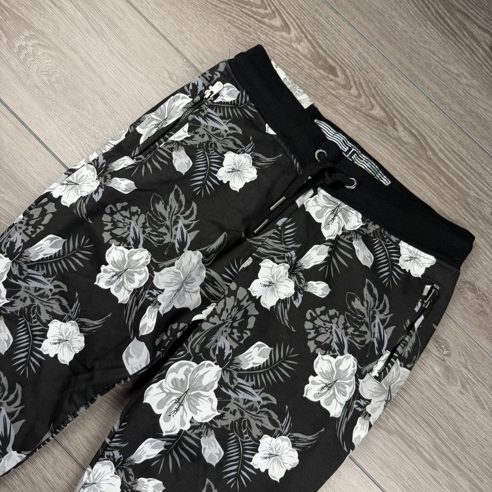 Jordan Craig Women's Floral Print Capri Jogger Sweatpants Black White Large New